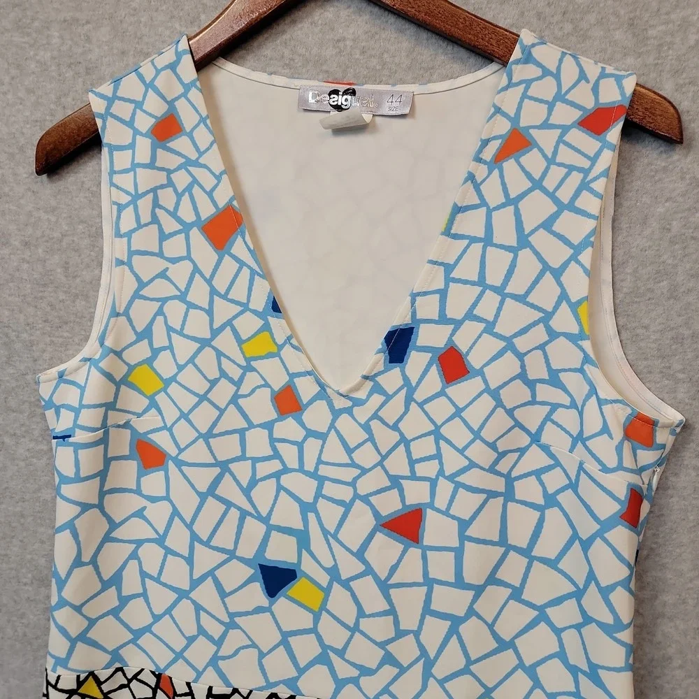 Desigual Women's Multicolored Mod Tank Dress Sleeveless Art V-Neck EU Sz 44 US M